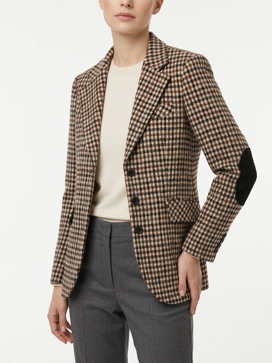 Paula Saker Jackets & Blazers - Paula Saker Vintage Blazer Suede Patches Houndstooth Tan Size 10